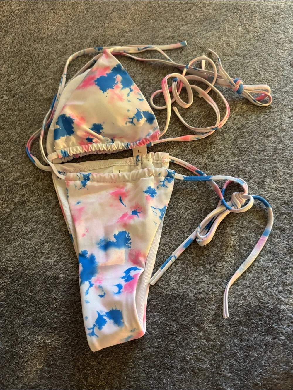 Tie-Dye Triangle Bikini Set in Pink & Blue